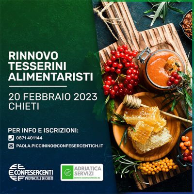 Rinnovo Tesserino Alimentaristi 20 Febbraio 2023 Chieti